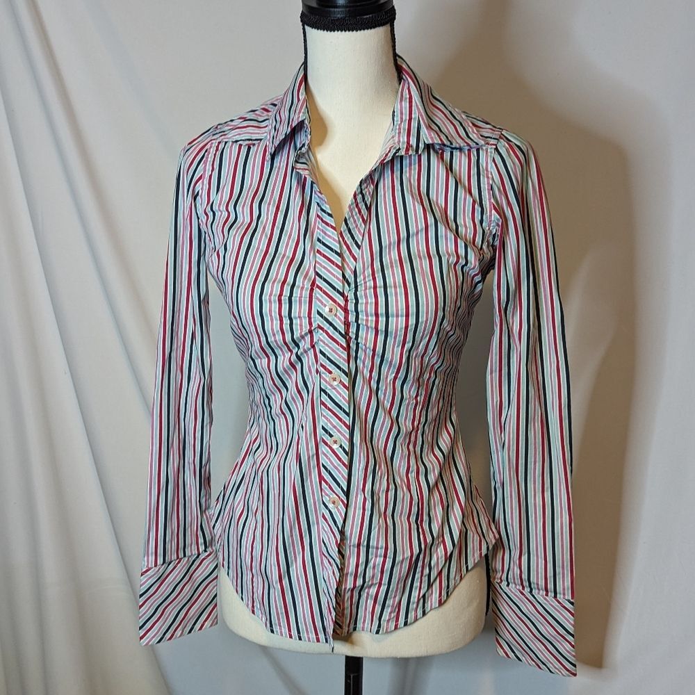 Tommy Jeans Red, Pink, and Blue Stripped Blouse - M